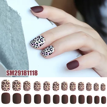 

24pcs Ladies DIY Fake Nail Leopard Pttern Frosted Matte DIY Manicure False Nails Decals KG66