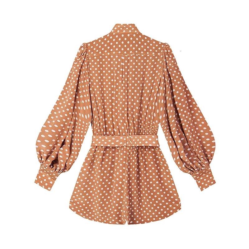 TWOTWINSTYLE комбинезон в горошек для женщин, стоячий воротник, фонарь, длинный рукав, высокая талия, пояс, женский комбинезон,, модный, Осенний