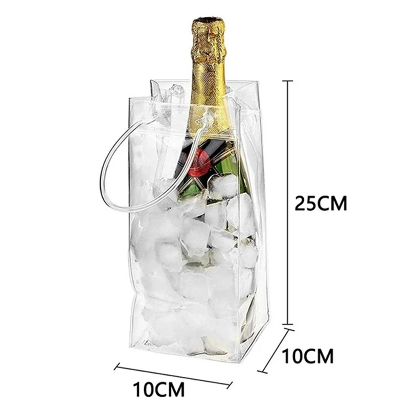 PVC Leakproof Ice Bag ECO Friendly Transparent Ice Pack Portable Bucket Wine Bottle Chiller with Carry Handle Ice-Cold Tools