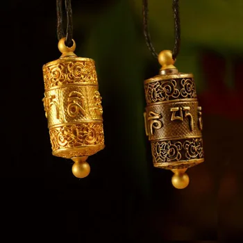 

Tibet Buddha Six Words of The Truth Mantra Necklaces Buddhism Prayer Wheel Spiritual Pendant Necklace For Men and Women NC-1