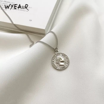 

WYEAIIR Vintage Silver Dollar Coin Queen Avatar Creative Personality 925 Sterling Silver Clavicle Chain Female Necklace