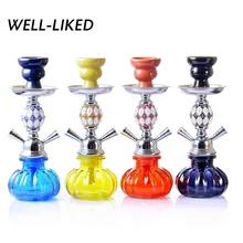Маленький размер, портативная трубка для кальяна, набор, стеклянная основа, кальян с двойными шлангами, керамическая чаша для угля, щипцы, Chicha Narguile, аксессуары