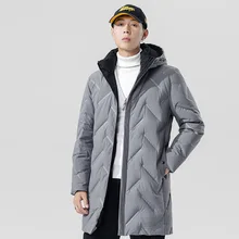 Новая зимняя мужская куртка с капюшоном, пуховик на белом утином пуху, Повседневная теплая трендовая Мужская парка с большим карманом, длинное Мужское пальто Doudoune Homme