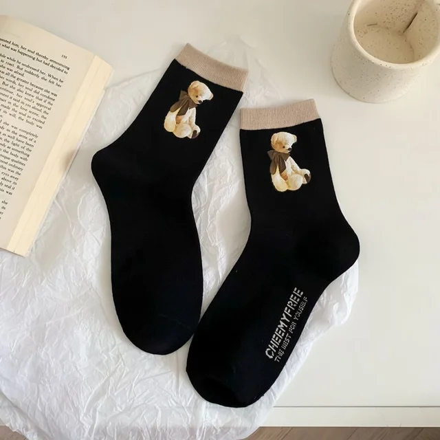 New Products Autumn And Winter Women's Socks Original Cute Bear Pattern Japanese Korean Campus Cotton Christmas Socks 1Pair