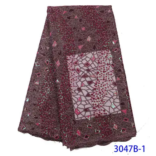 3047B-1 Magenta African Sequins Fabrics Organza Lace High Quality Organza Double Mesh Lace Fabrics for Nigerian Party Wedding APW3047B - Цвет: 3047B-1