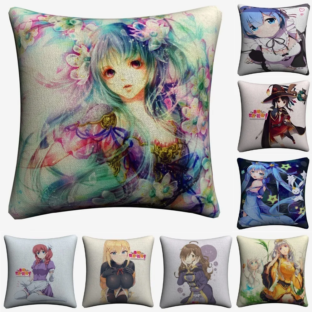 Konosuba Kawaii аниме девочка Декоративная Подушка Чехол для дивана 45x45 см льняная