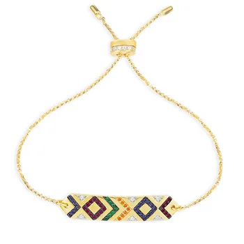 

SLJELY High Quality 925 Sterling Silver Yellow Gold Color Multicolor Zircon Stripes Straight Tribal Bracelet Women Mana Jewelry