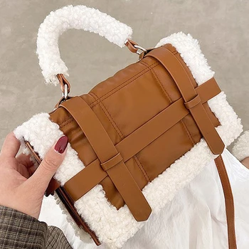 

Autumn And Winter Casual Plush Small Square Handbag Portable Leather Designer Shoulder Bags 2020 High-Quality Ladies Messenger