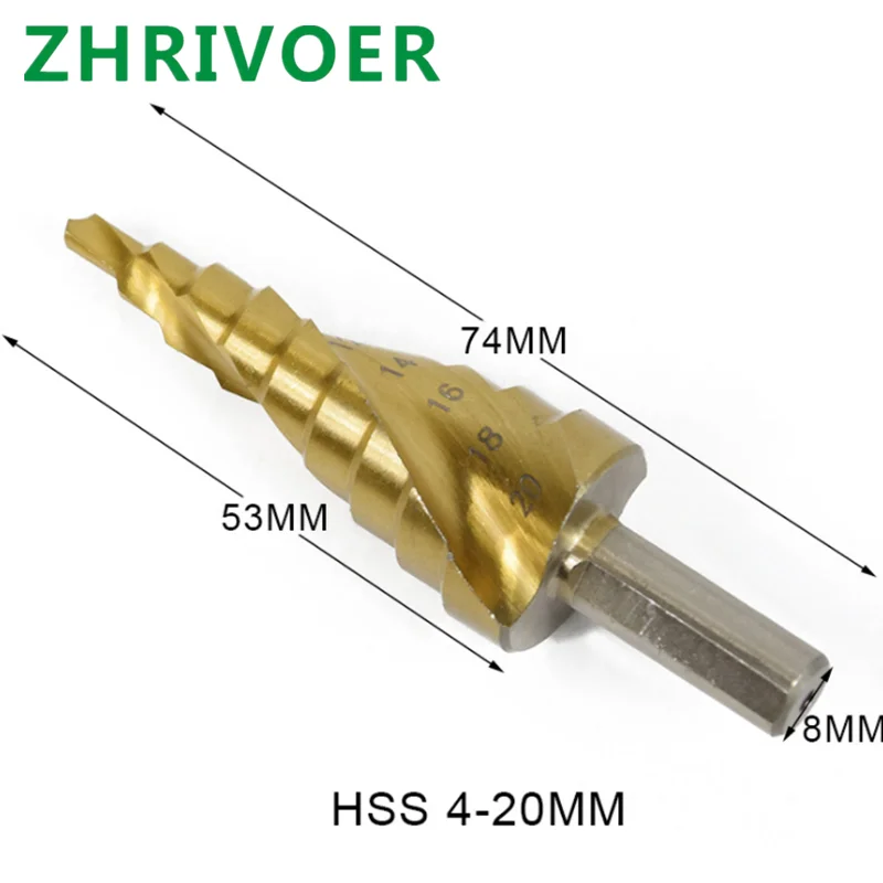 Triangular shank titanium plated bit spiral groove step drill 4241 material step drill pagoda drill multi-functional bit