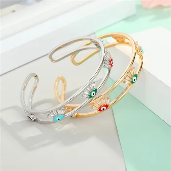 

1PC Vintage Crystal Turkish Evil Eye Bangle Bracelet For Women Bohemian Simple Eyelashes Hollow Open Bracelet Turkey Jewelry