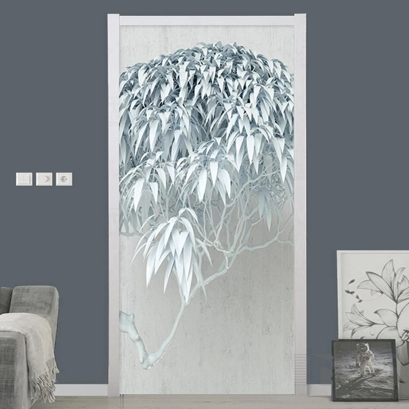 

Modern Nordic Style Creative Tree Door Sticker 3D Stereo Leaves Mural PVC Waterproof Kitchen Bathroom Door Poster 3D Home Decor