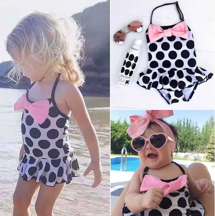 

New Kids Baby Girl Beachwear Tankini Big Polka Dot Bow One Piece Bathing Suit Children Swimwear Swimsuit Girls Bow Dot Bikini