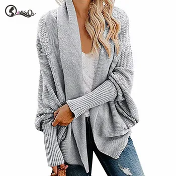 

2019 Autumn Sweater For Women Solid Coloe New Knit Cardigans Loose Bat Sleeve Sweater Coat Ladies Sweater