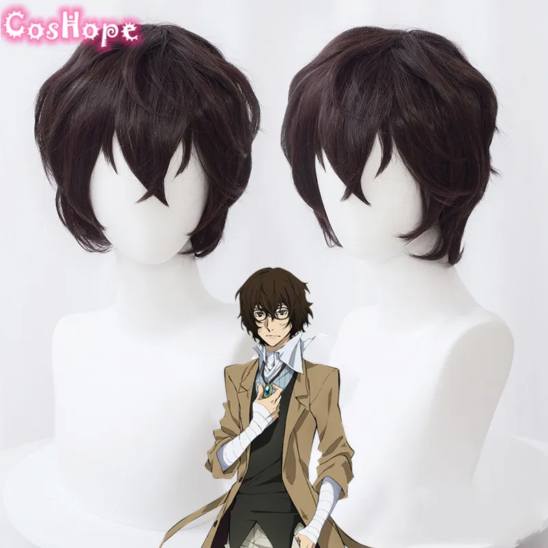 Dazai Osamu Cosplay Bungou Stray Dogs Men Short Dark Brown Wig Anime Heat Resistant Synthetic Wigs | Тематическая одежда и