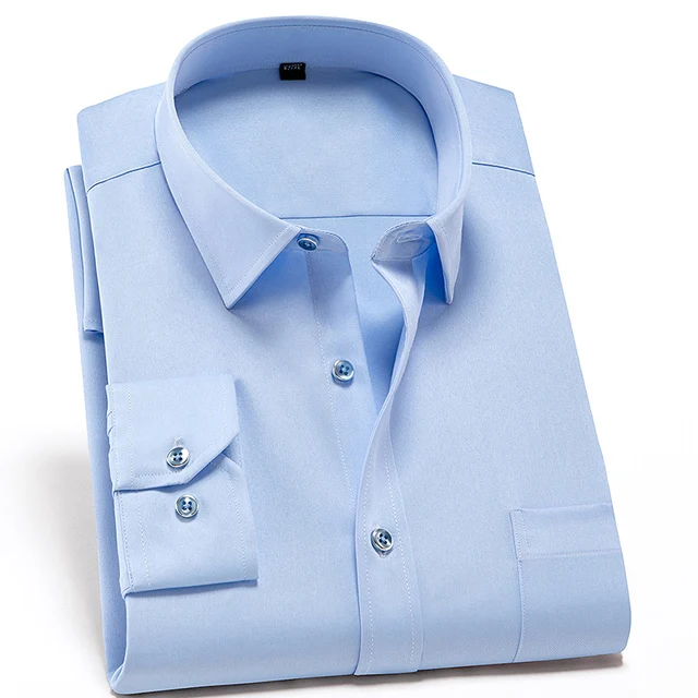Light Blue Мужская классическая стандартная, не железная, эластичная, соц. рубашка с одним карманом, с длинным рукавом, формальная, деловая, однотонная, базовая одежда, рубашки - Цвет: Light Blue