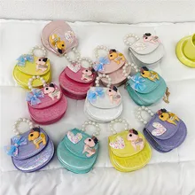 Shiny PU Leather Baby Girls Mini Coin Purse Handbags Lovely Deer Princess Pouch Wallet Cute Children's Shoulder Crossbody Bags