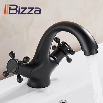 

IIBizza Black Faucet Brass Hot and Cold Water Crane Sink Faucet Bathroom Swan Vintage Basin Sink Mixer Crane 1106B