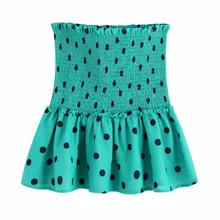 DEAT лето осень высокая талия хлопок зеленый горошек оборки короткая мини плиссированная юбка для женщин MG432