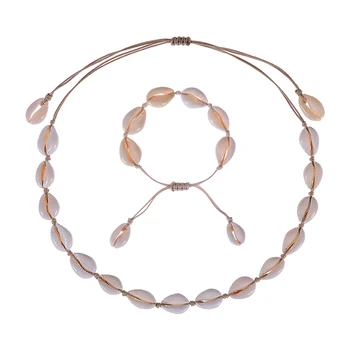 

Women Shells Necklaces Bracelets Set Natural Sea Conch Braid Chain Choker Bangles Charms Jewelry Girl Friendship Gifts