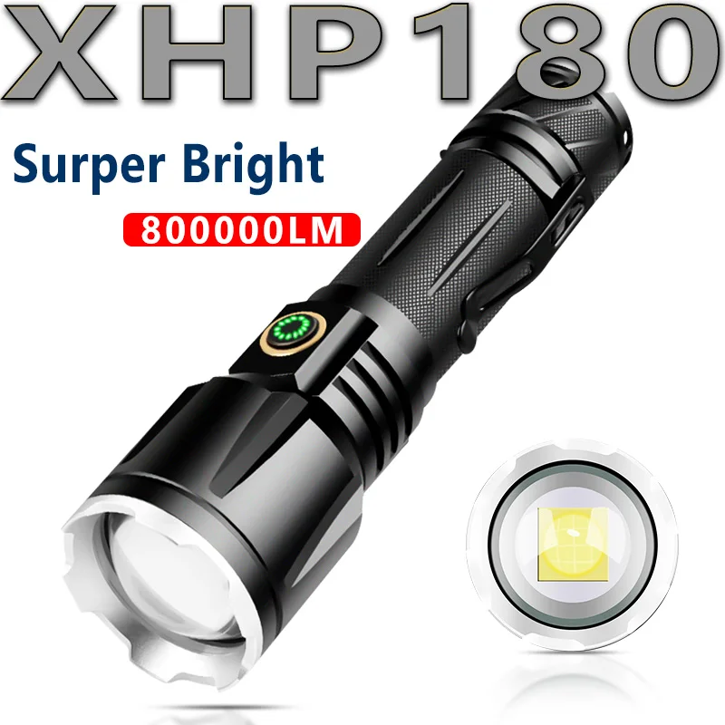 Самый мощный светодиодный фонарик XHP180 перезаряжаемый от USB тактический фонарь