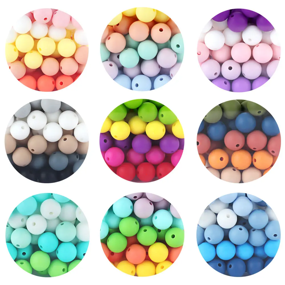 20pcs Silicone Round Bead 9mm 12mm 15mm Food Grade infant Teether DIY Pacifier Clip Chain Jewelry Accessories Baby Teething Bead