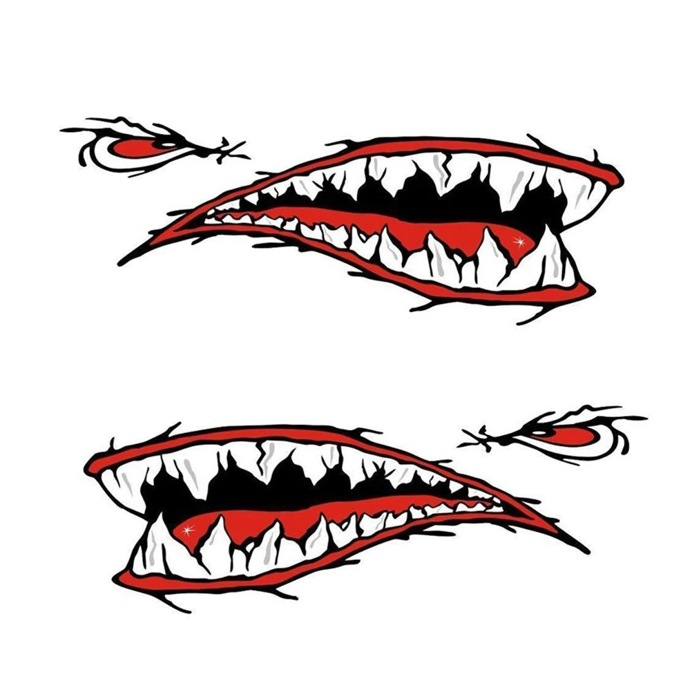 

2pcs Reflective Shark Mouth Car Stickers Crazy Motorcycle Dinghy Kayak Boat Car Bumper Sticker Car Styling