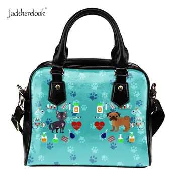

Cute Cat Women Shopping Should Bag Veterinary Diagram VET Leather Totes Lady's Casual Top-handle Bags Pug Dog Messenger Bag