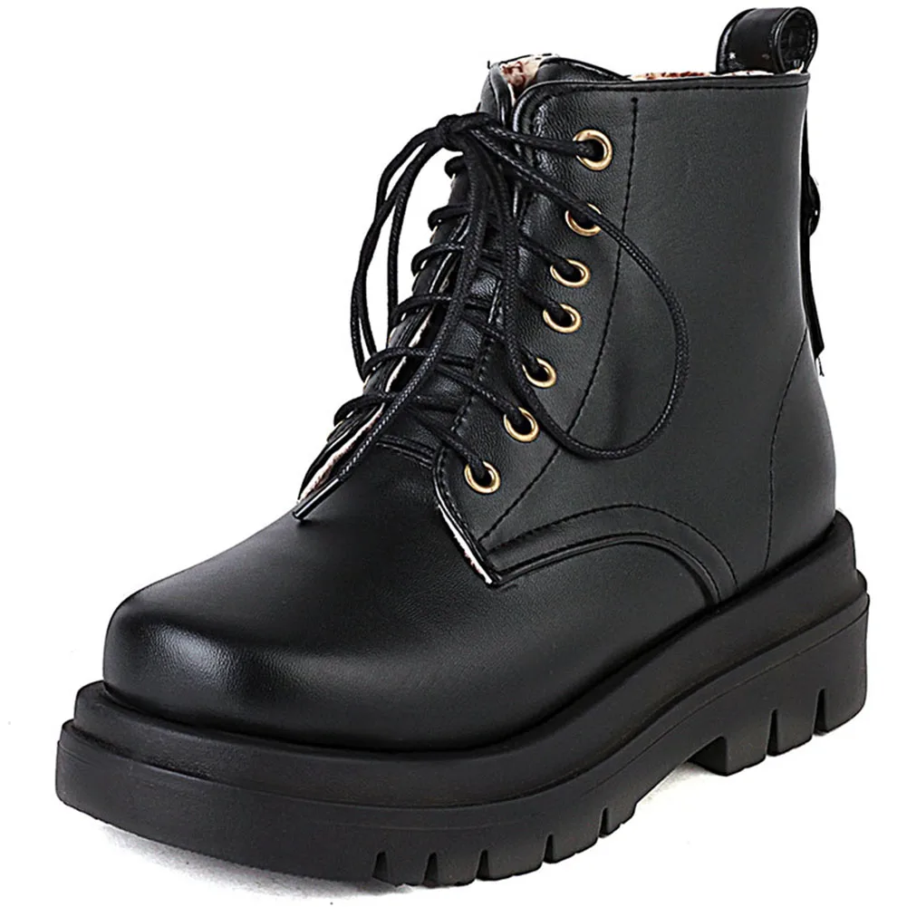 Doratasia Fashion New Female Chunky Heels Round Toe Zip Boots Solid Cross-Tied Ankle Boots Women Punk Shoes Woman