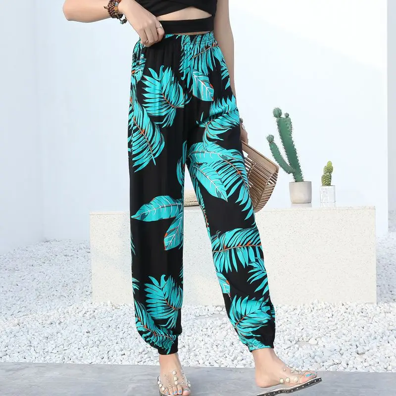 Брюки-султанки женские с принтом в стиле бохо свободные спортивные штаны