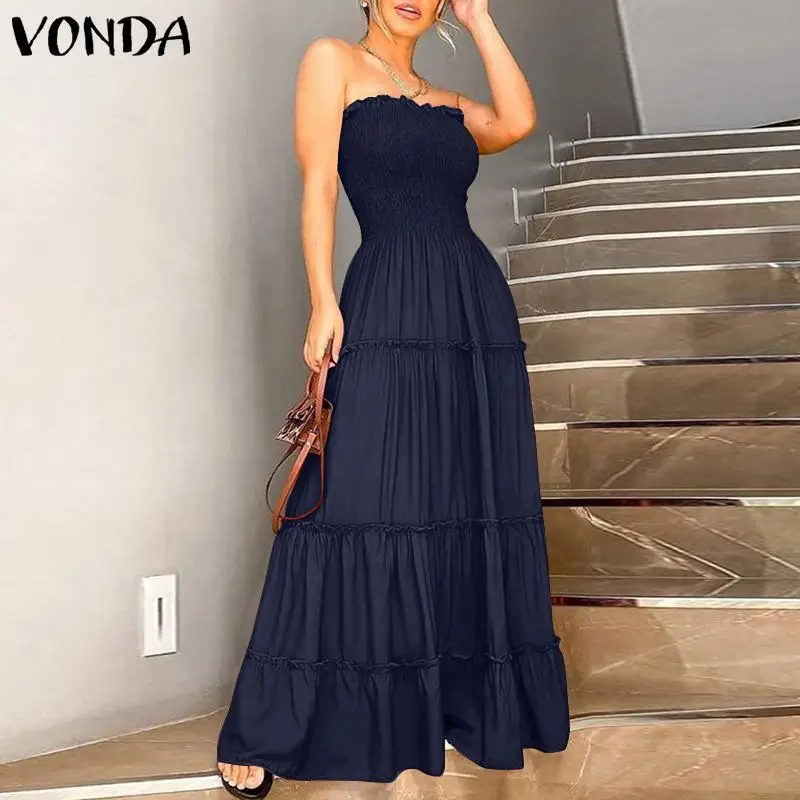 Best Seller Robe Femme Maxi-Dress Vestidos Bohemian Vintage Long Vonda Women Plus-Size Summer Solid aKwjMn13rKA