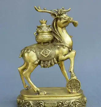 

Collect China fengshui old Bronze deer all the way get rich treasure bowl Statue