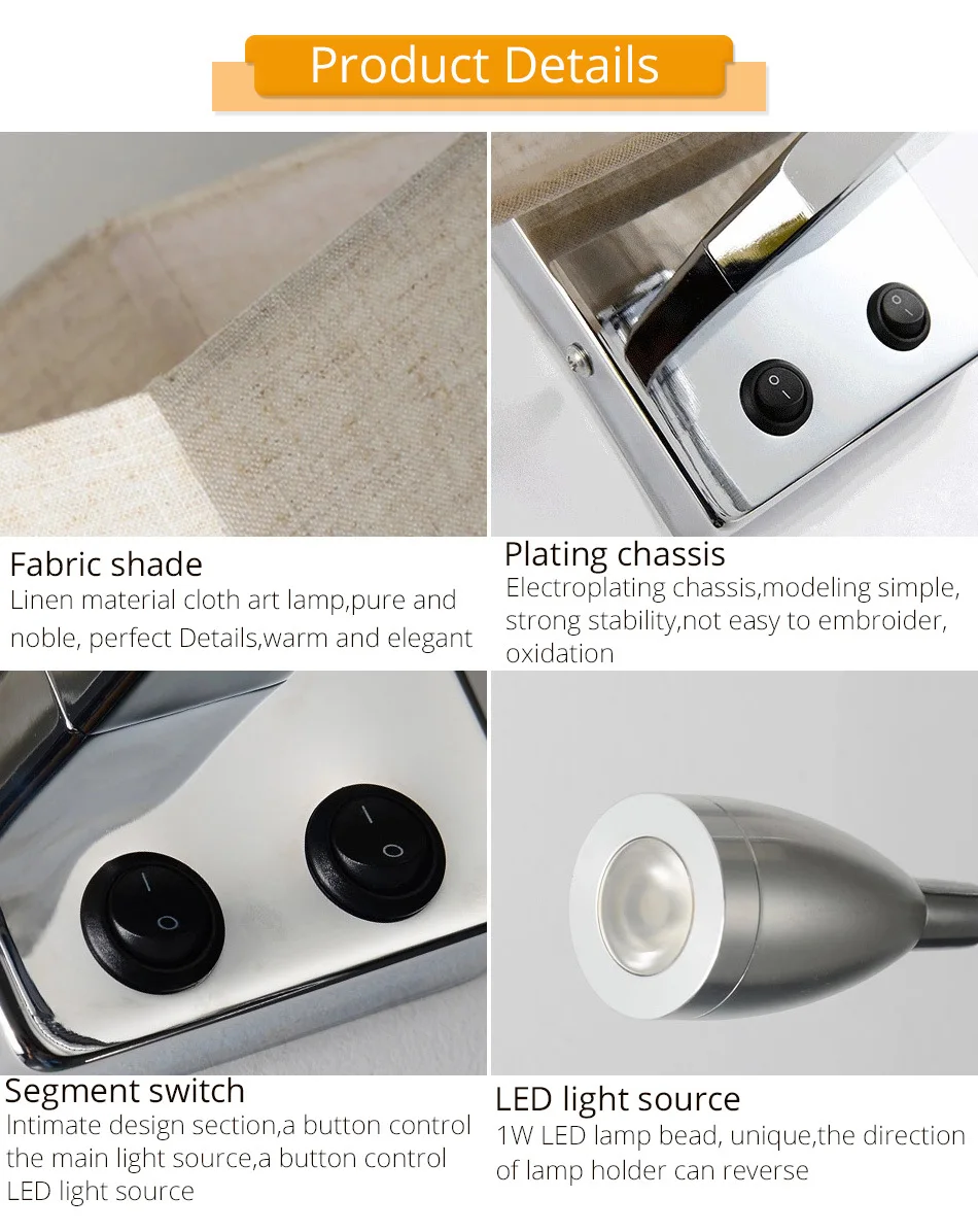 Wall Lamp Sconce Switch Stairs Light Luminaires Fixture E27 Bulb Bedroom Decor Bathroom Modern Bedside Lighting Wall Mounted (15)