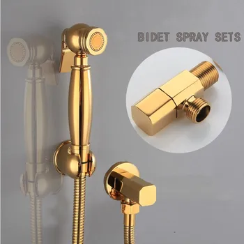 

Luxury gold brass bidet spray set with brass holder 1.5m hose angle valve golden copper handheld spray Complete set