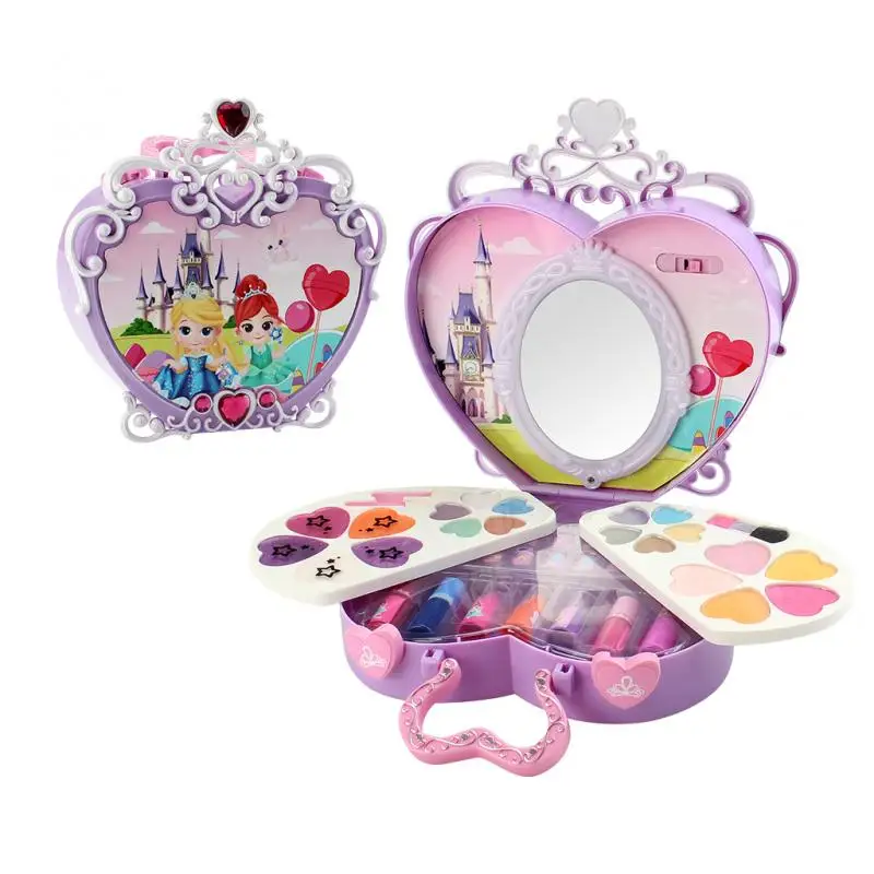 Детская косметика принцесса макияж коробка набор безопасный нетоксичный девушка макияж набор коробка Тени для век Губная помада Палитра красота игрушки TSLM1 - Цвет: Смешанный цвет