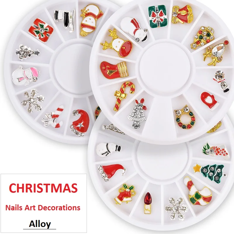 

Christmas Nail Rhinestones Glitter Alloy Diamond Snowman Snowflakes Tree Frame Box Wheel Festival Nails Art Manicure Decorations