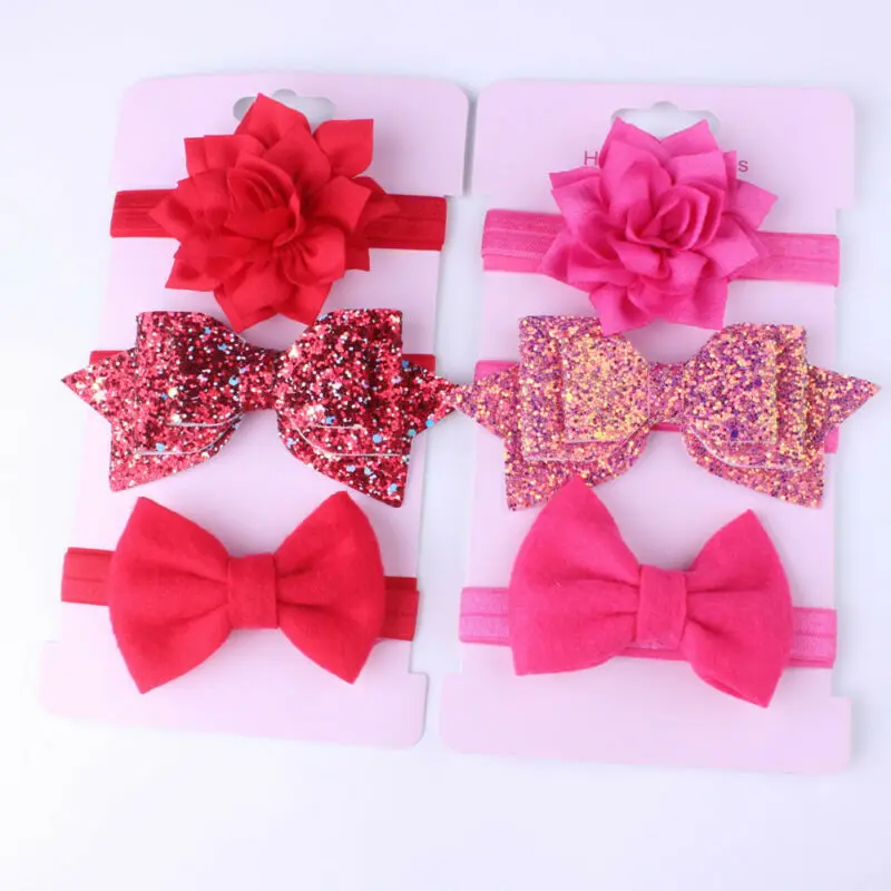 2019 Fashion Beauty 3Pcs Baby Girls Infant Toddler Flower Bow Sequined Headband Hair Band Accessories | Детская одежда и обувь