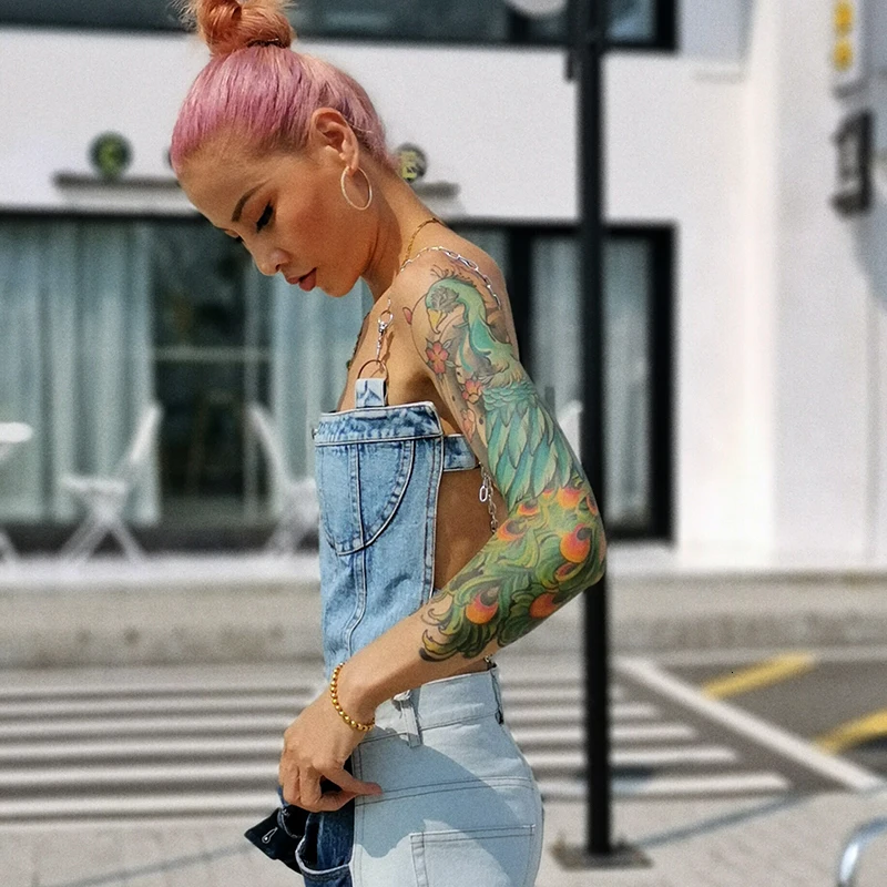 L77street Female Backless Denim Women's Vest Chain Sling Off Shoulder Streetwear Tassel Vests
