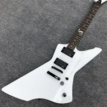 

White color ES 6 strings Electric Guitar,Goose shape Solid Mahogany wood explore Electric guitarra,Balck hardware