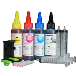 Kit de recharge d'encre 100ml pour imprimante HP, cartouche d'encre à colorant 21 22 301 302 304 121 122 123 650 652 300 140 141 350 351 343 338 XL 