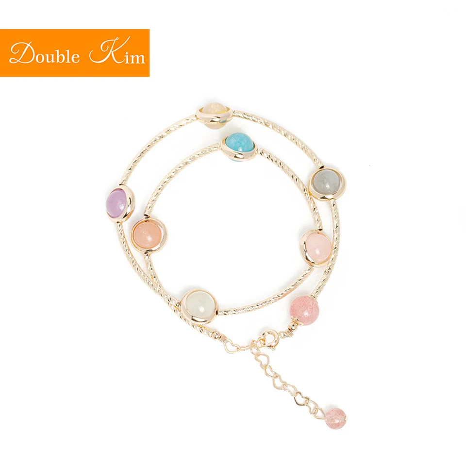Двухслойный Радужный сахарный браслет из титана и нержавеющей стали, инкрустированный натуральный драгоценный камень, трендовые браслеты, Женские Ювелирные изделия