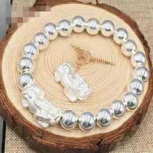 Настоящие браслеты из стерлингового серебра 925 пробы с амулетом Pixiu для мужчин и женщин 6-8 мм браслеты с бусинами талисманы Fengshui ювелирные изделия