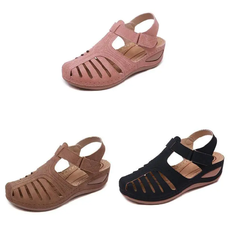 Обувь женские босоножки на танкетке; удобные ботильоны; zapatos de mujer; обувь на мягкой подошве с круглым носком