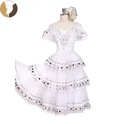 FLTOTURE для взрослых, Женская испанская длинная юбка, белый, черный цвет, балетное романтическое длинное платье для девочек, костюмы китри с
