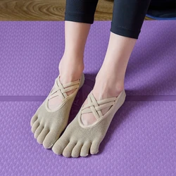 Women Anti-Slip Bandage Pilates Socks Five Toes Women's Yoga Socks Ladies Fitness Dance Ballet Quick-Dry Sock for Yoga Studio