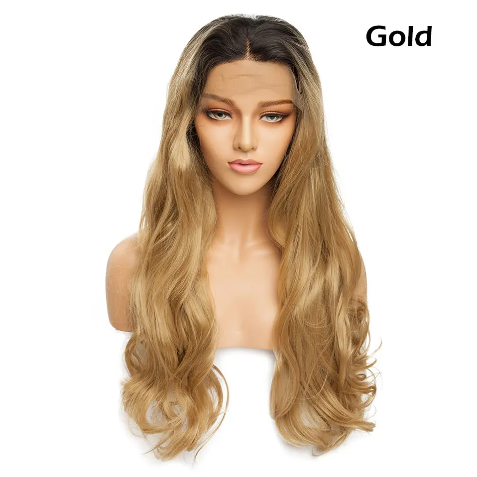 gold S-noilite 12,5*3 синтетический парик фронта шнурка 24 дюйма Длинный розовый фиолетовый парик волнистый бразильский парик с кружевным фронтом для черных женщин - Цвет: gold