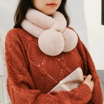 

Fur Collar real fur rabbit scarf cute sweet Rex rabbit fur scarf women's versatile scarf easy for matching