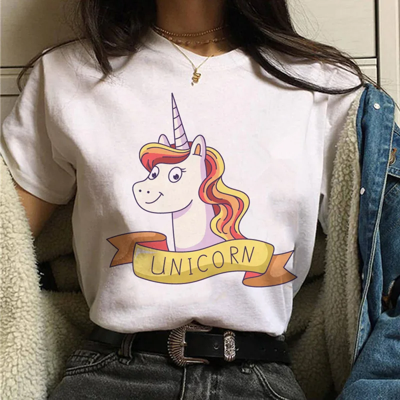 Женская футболка с единорогом kawaii с забавным рисунком ulzzang 90s Уличная футболка корейский стиль гранж Женская Повседневная футболка одежда - Цвет: 601