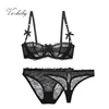 Varsbaby sexy unlined underwear set half cup transparent 3 pcs bras+panties +thongs bra set for women ► Photo 1/6