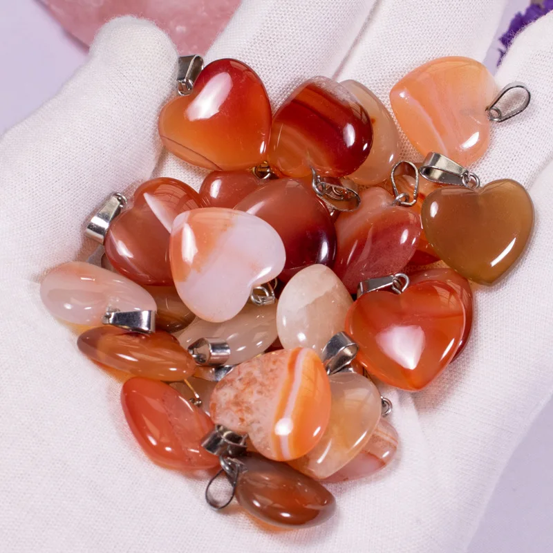 Natural Crystal Stone 20mm Heart Amethyst Rose Quartz Tiger's Eye Opal Crystal Pendants fit Chakras Necklace Jewelry  Making