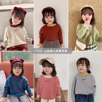 

2019 autumn winter new baby girls patchwork letter thicking warm sweater children long sleeve tops kids clothing